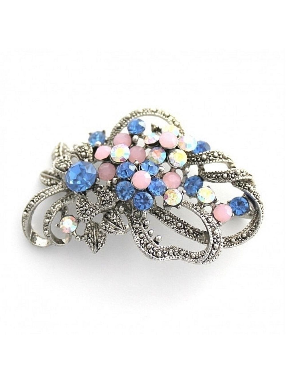Blue bouquet crystal brooch pin in silver tone 🆕